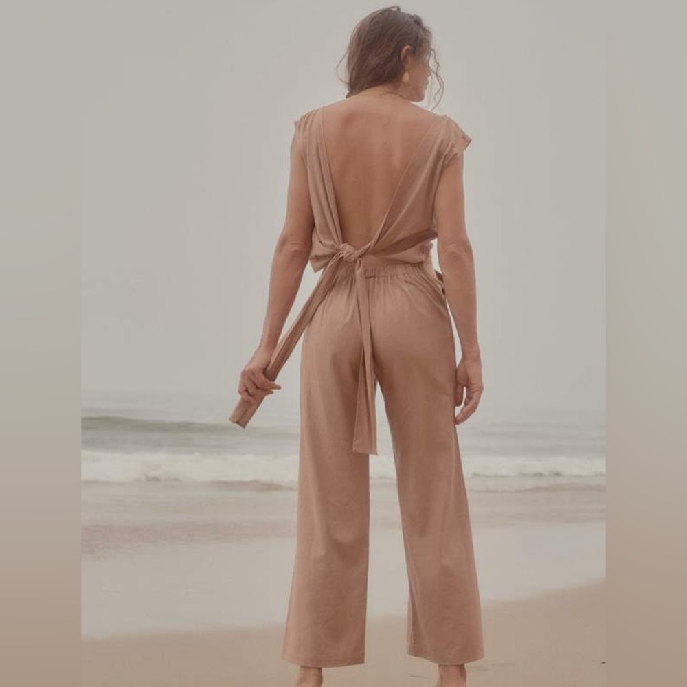 Ozma of California matador silk romper in conch beige size small.